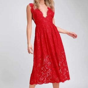 Red Lace Sleeveless Midi Dress